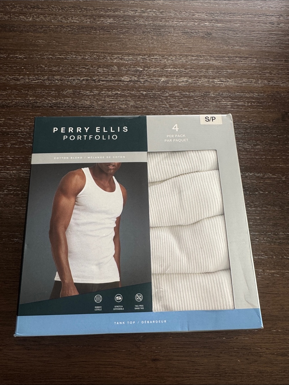 Perry Ellis White Ribbed Tank Tops - 4 Pack